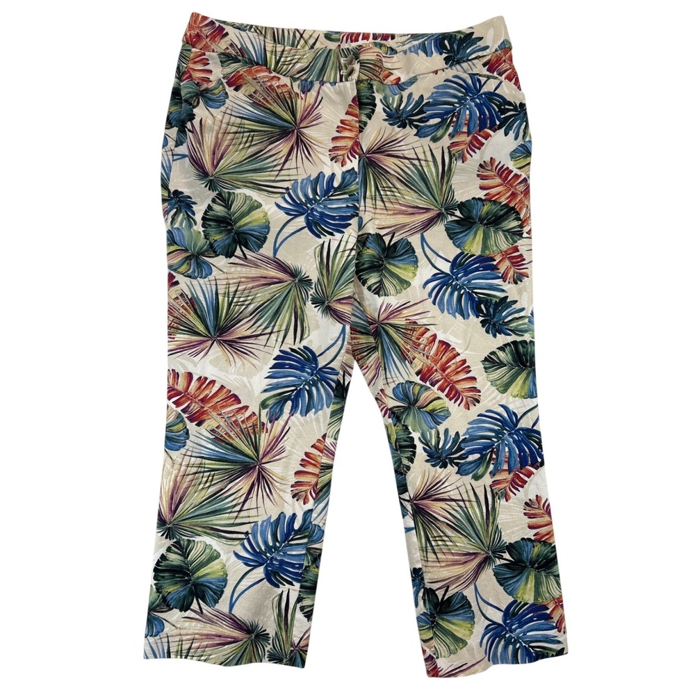 Chico's Pants Women 16 Multi‎ Color Cropped Tropical Botanical Cotton Blend